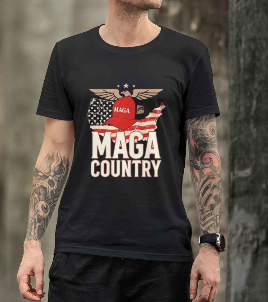 MAGA Country Patriotic USA Map With Red Hat And Eagle Wings T-Shirt