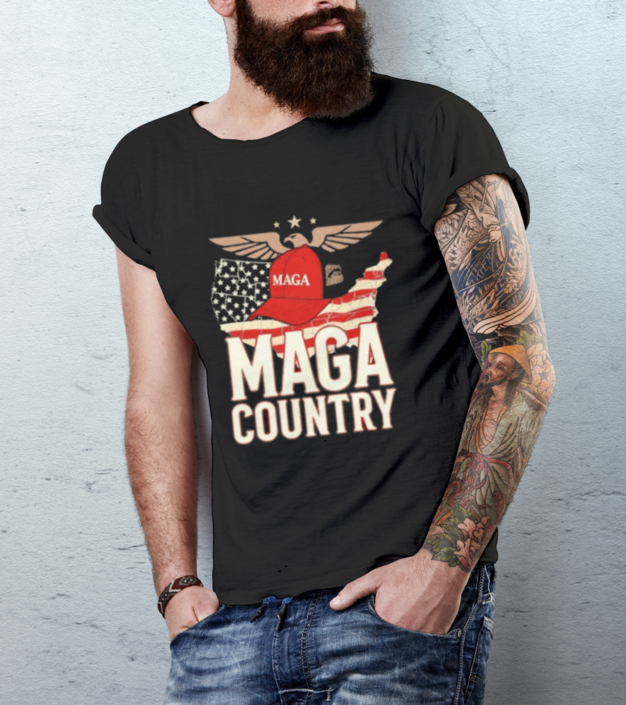 MAGA Country Patriotic USA Map With Red Hat And Eagle Wings T-Shirt