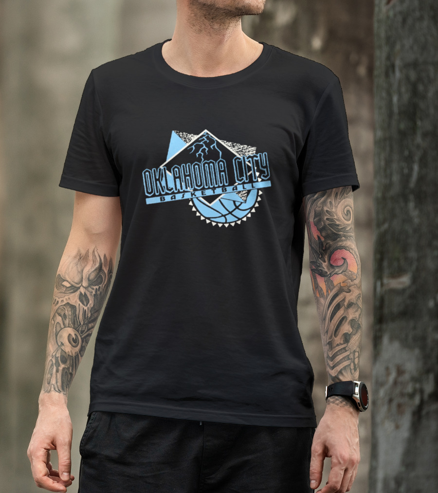 Oklahoma City Basketball Mountain And Basketball Hoop T-Shirt