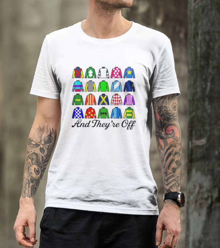 And They're Off Jockey Silks Colorful Patterns Racing T-Shirt