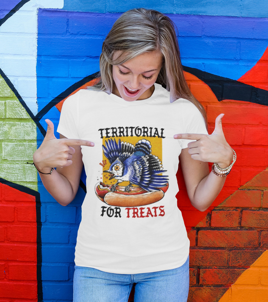Territorial Bird With Hotdog For Treats T-Shirt