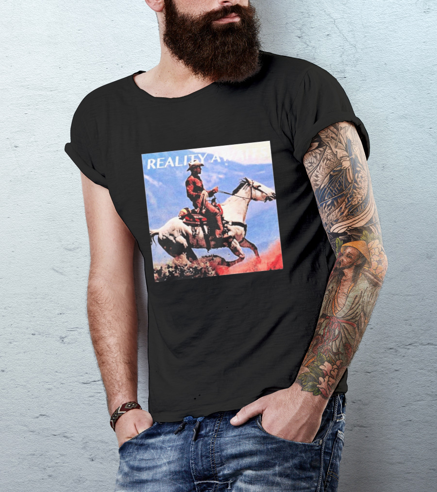 Reality Awaits Cowboy Riding Horse In Mountains T-Shirt