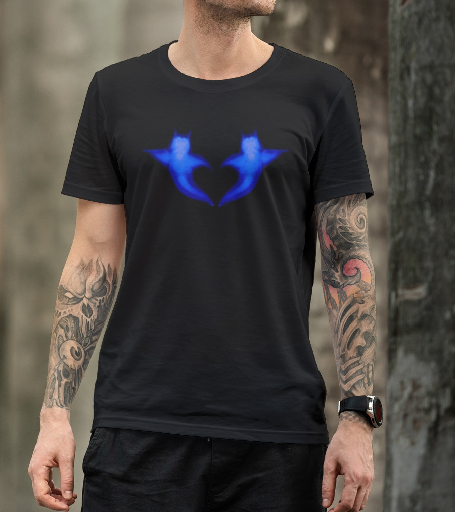 Two Hearts Blue Bat Silhouette Pair T-Shirt