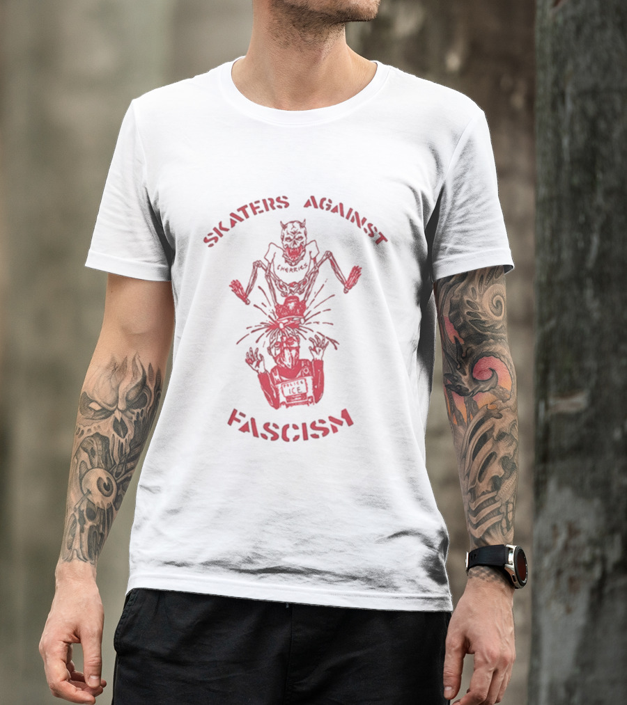 Skaters Against Fascism Cherries Wheels S.A.F Devil T-Shirt