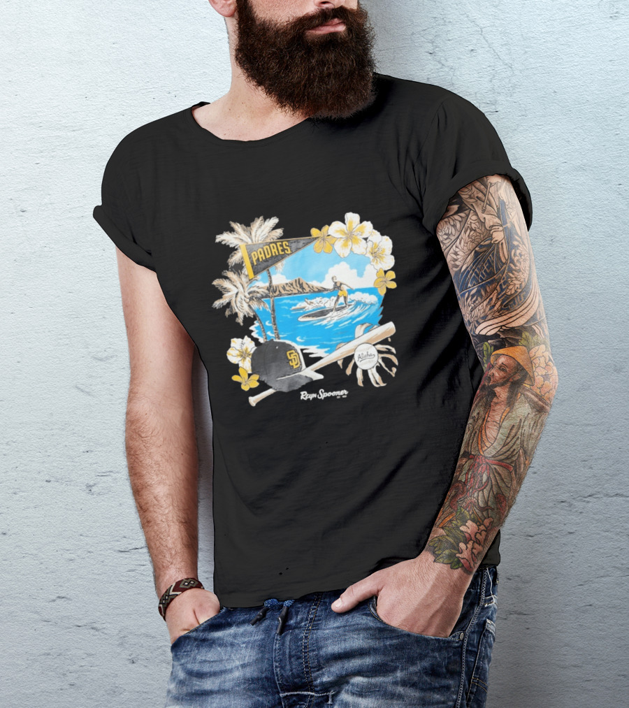 Reyn Spooner San Diego Padres Surfing Baseball Aloha Scene T-Shirt