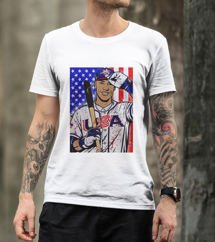 Aaron Judge USA Baseball Pop Art 2026 American Flag Stars Stripes T-Shirt