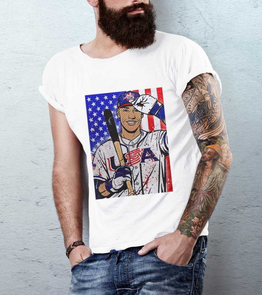 Aaron Judge USA Baseball Pop Art 2026 American Flag Stars Stripes T-Shirt