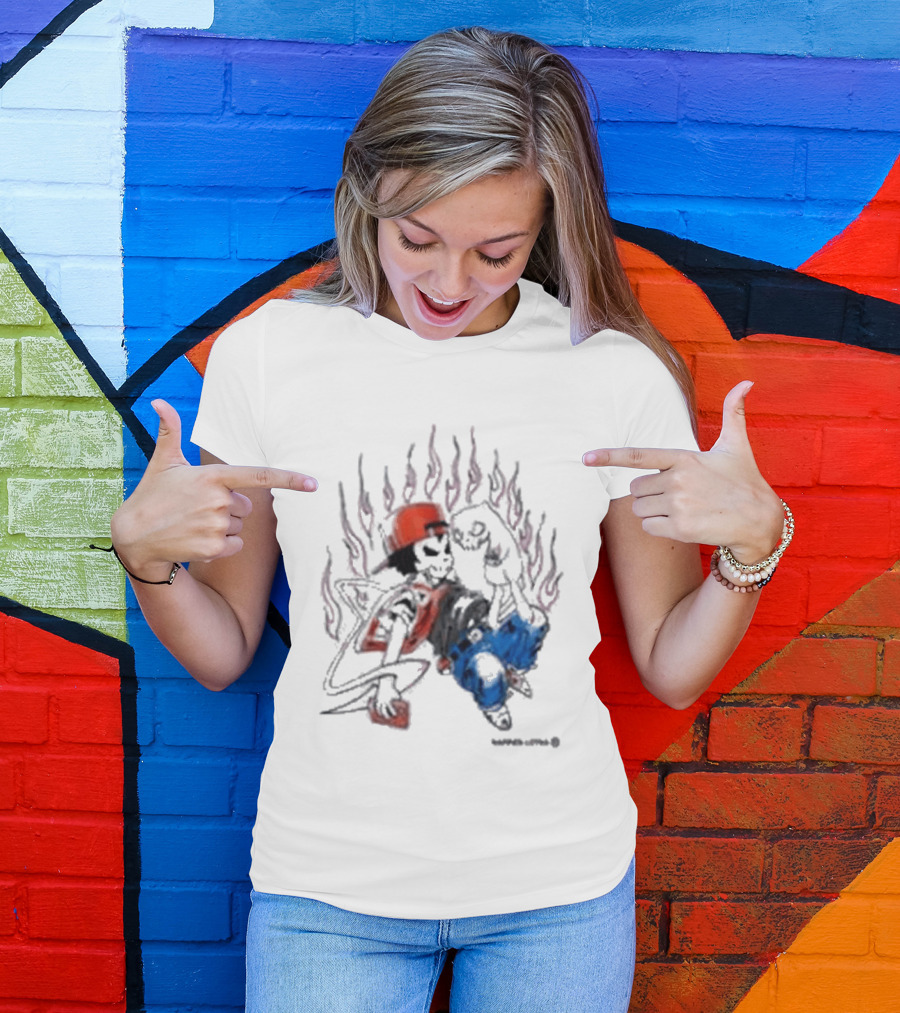 Warren Lotas Boy And Cat Surrounded By Flames Vintage Streetwear T-Shirt