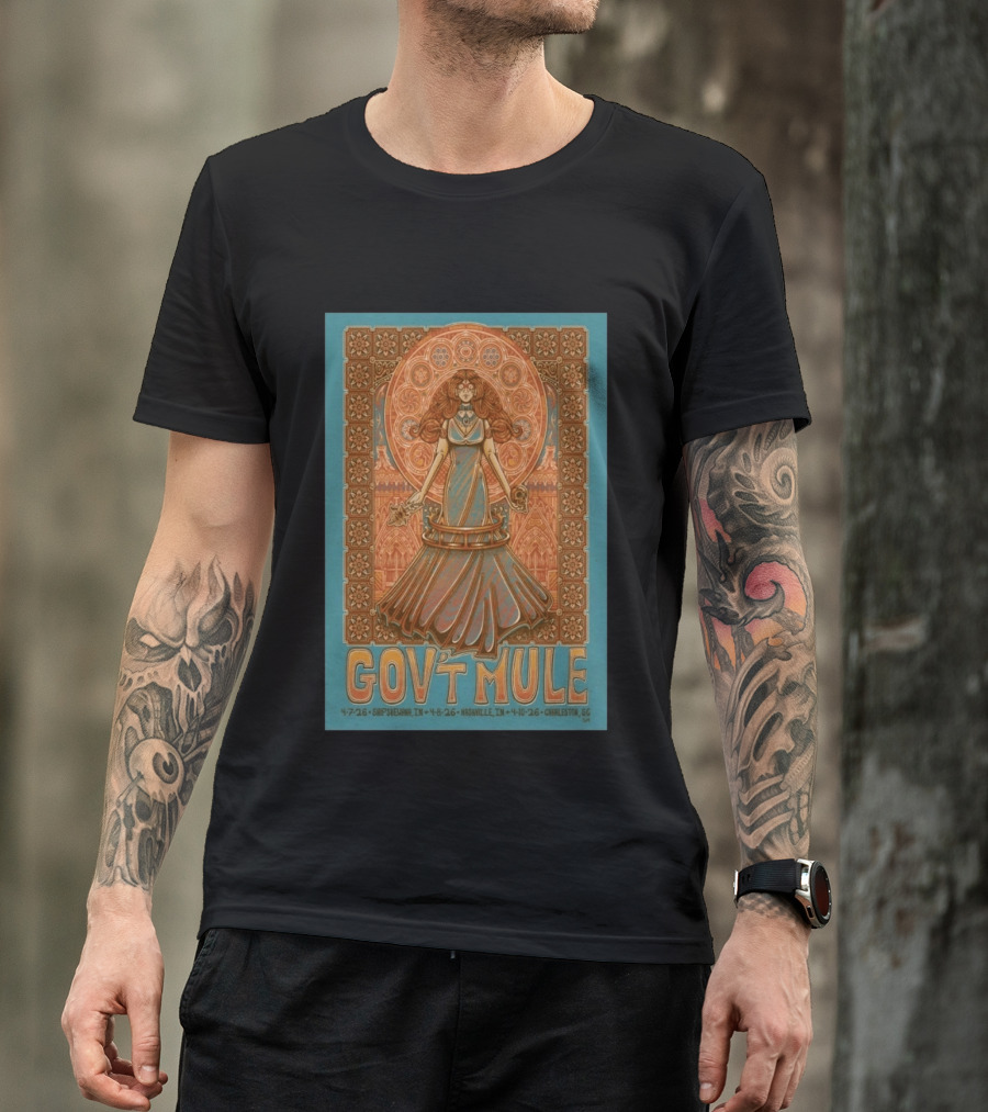 Gov't Mule April 7 8 10 2026 Shipshewana Nashville Charleston Concert Vintage Art Nouveau T-Shirt