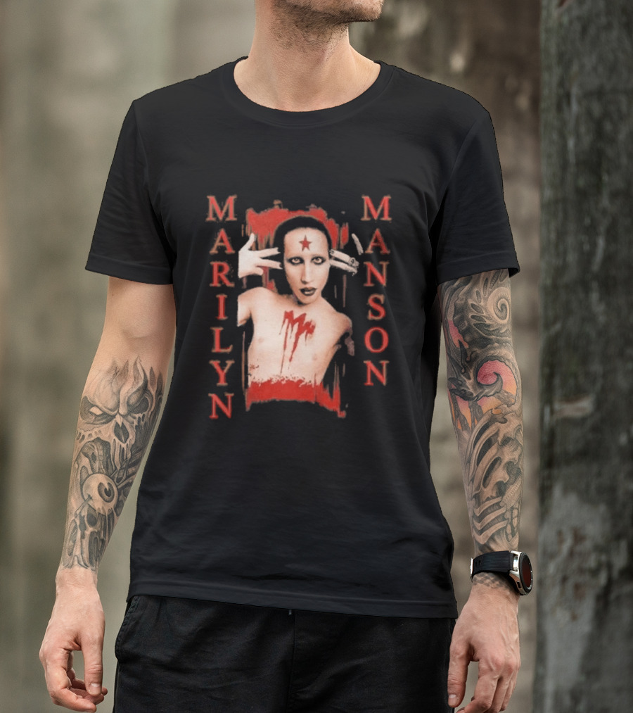 Marilyn Manson Star Forehead Bloody Chest Hands Head T-Shirt