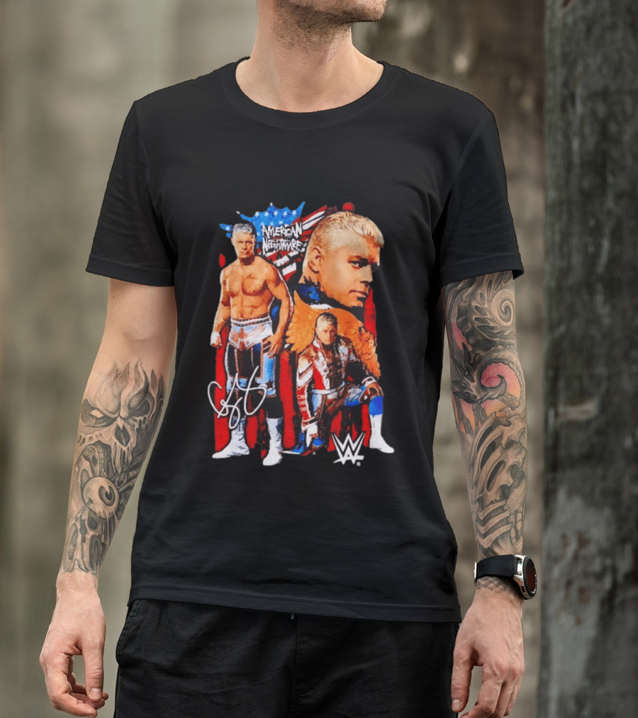 WWE Cody Rhodes American Nightmare Collage Patriotic Wrestling Iconic Signature T-Shirt