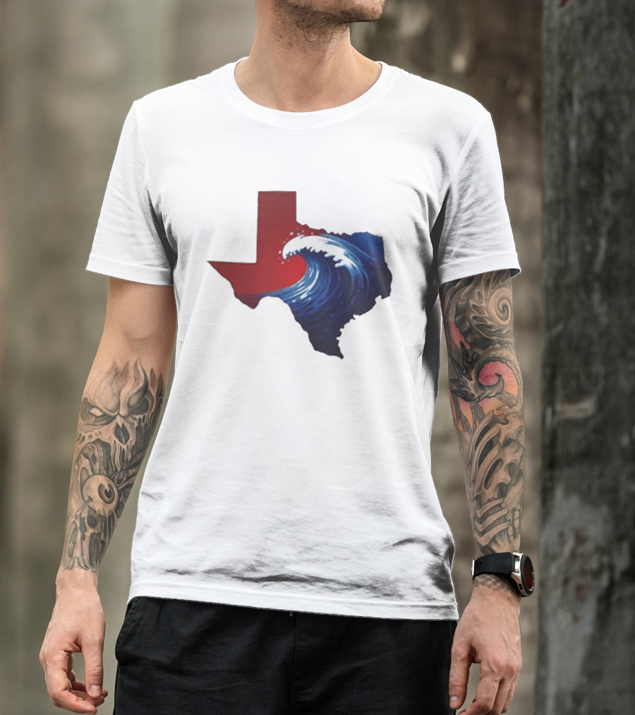 Texas Blue Wave Democrat Red State Map Wave Banner T-Shirt