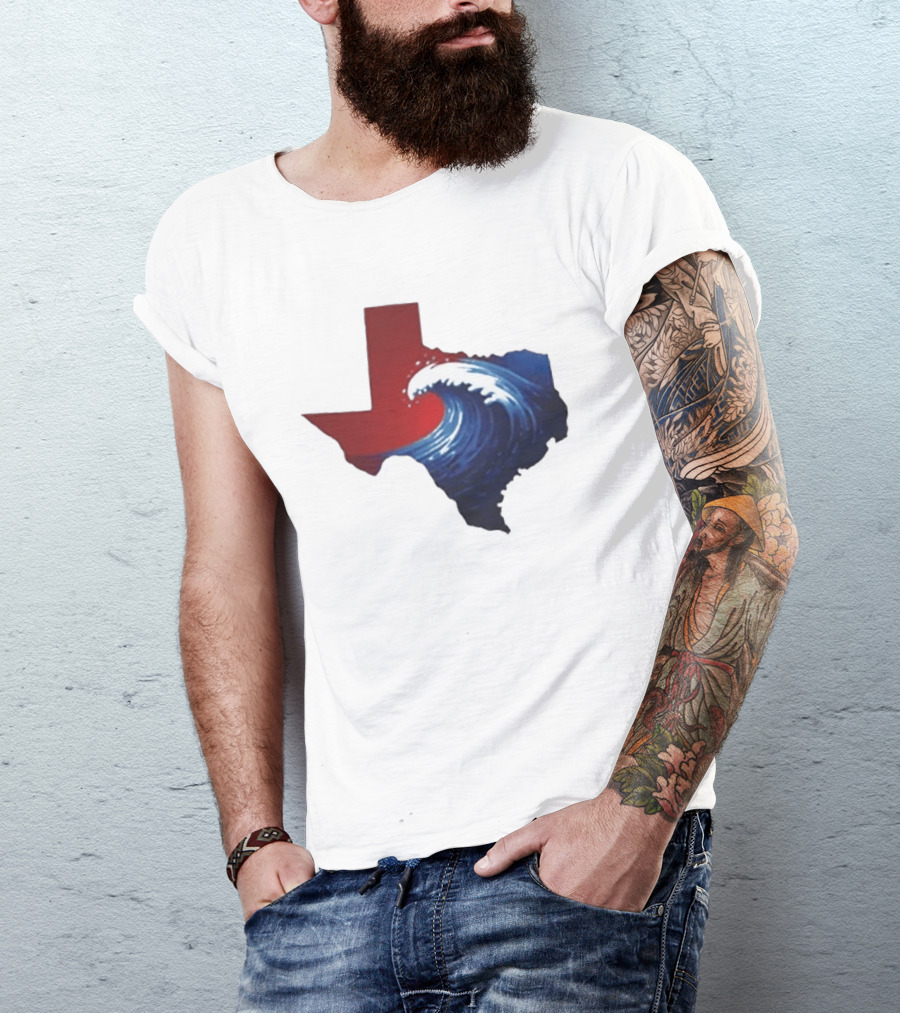 Texas Blue Wave Democrat Red State Map Wave Banner T-Shirt