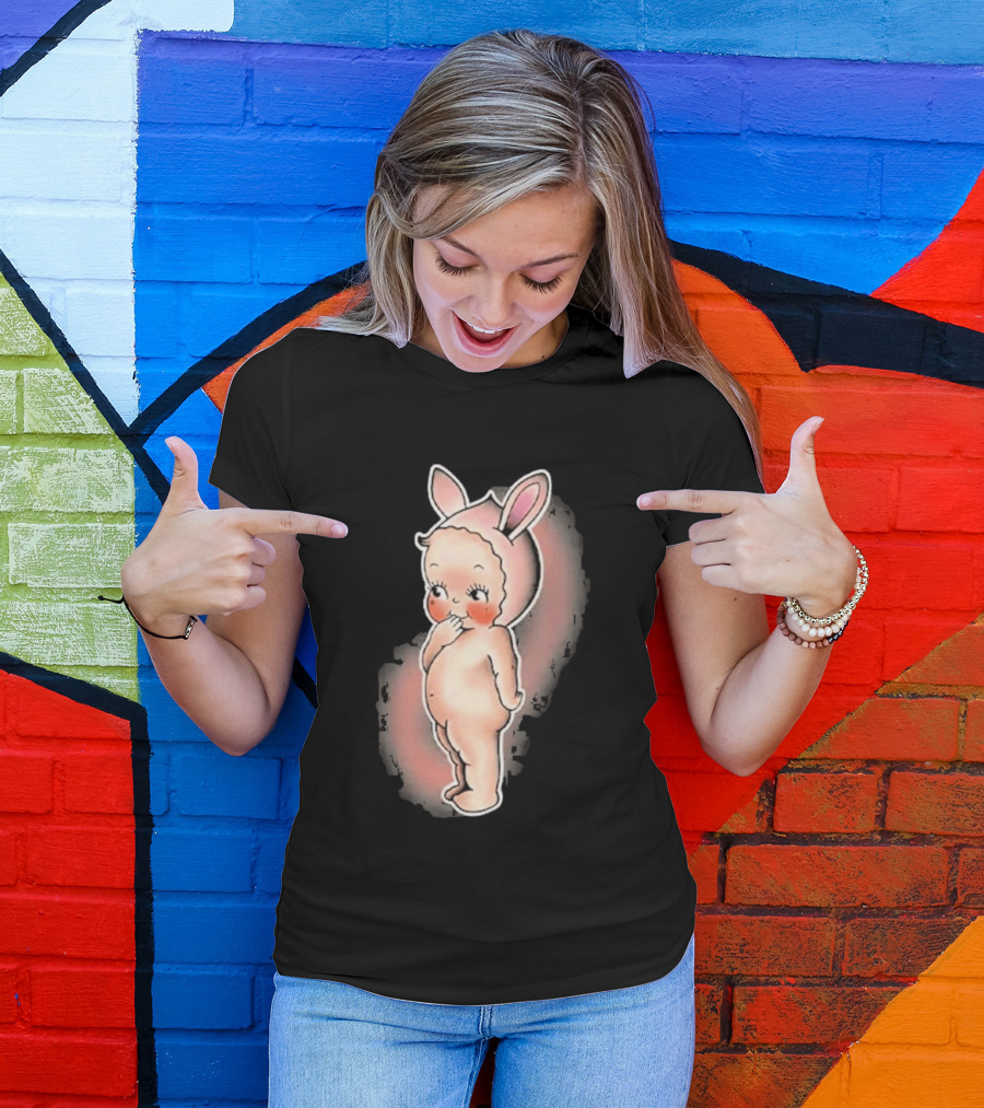 Kewpie Baby Bunny Rabbit Vintage Illustration Cute Pastel Pink Ears T-Shirt
