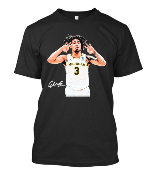 Michigan Wolverines Basketball Elliot Cadeau Jersey 3 Sign T-Shirt