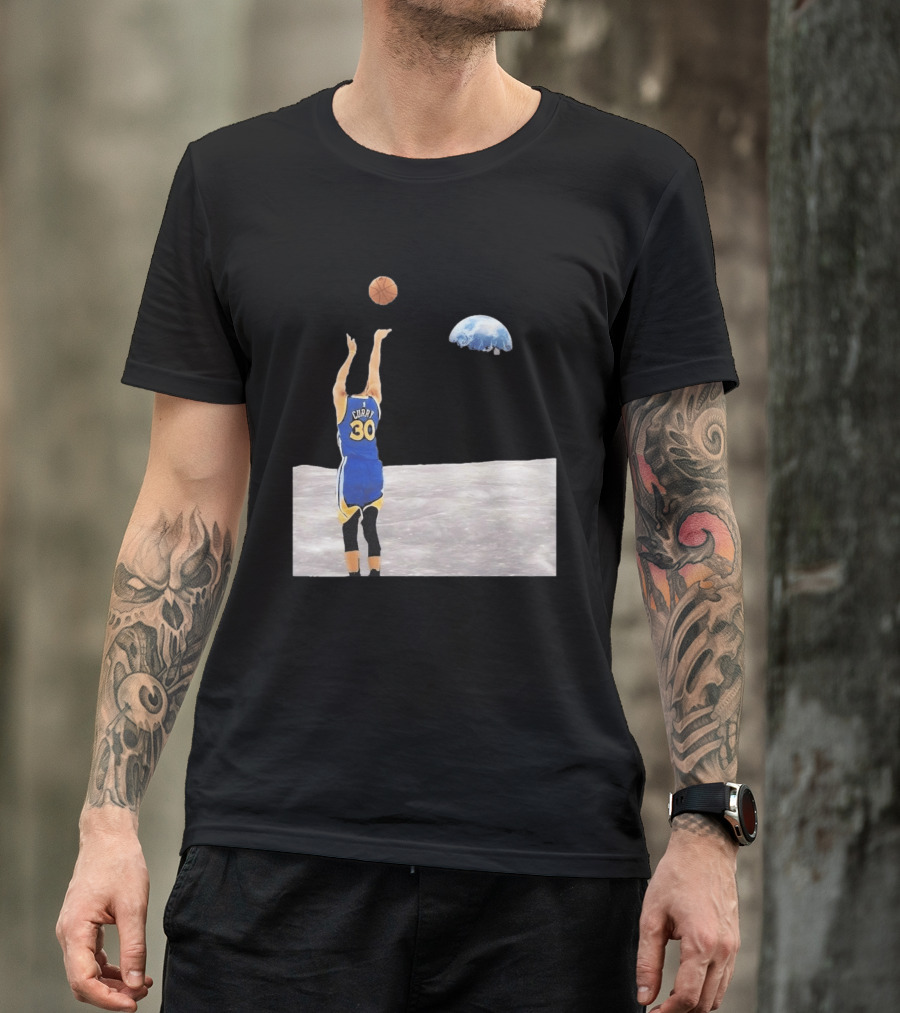 Stephen Curry 30 Shooting Basketball From Moon Earth View T-Shirt
