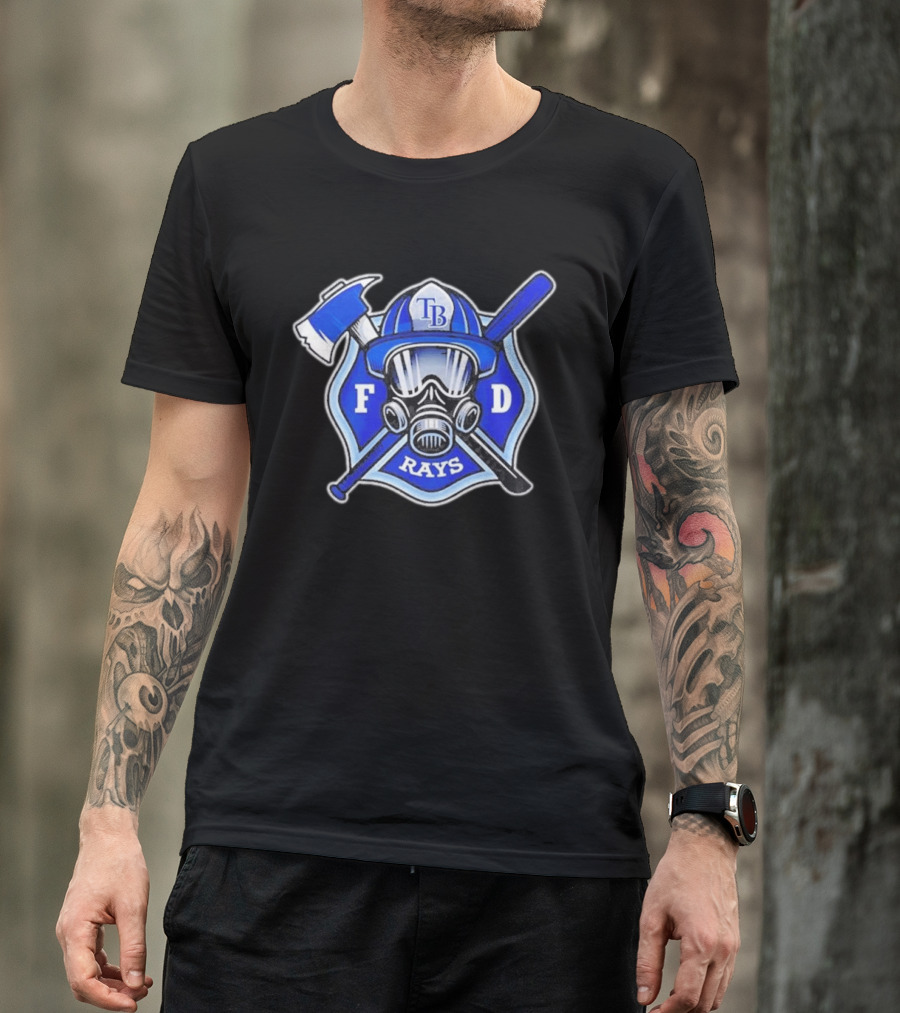 Tampa Bay Rays Firefighter Pride 2026 FD Shield Helmet Axe Bat Gas Mask T-Shirt