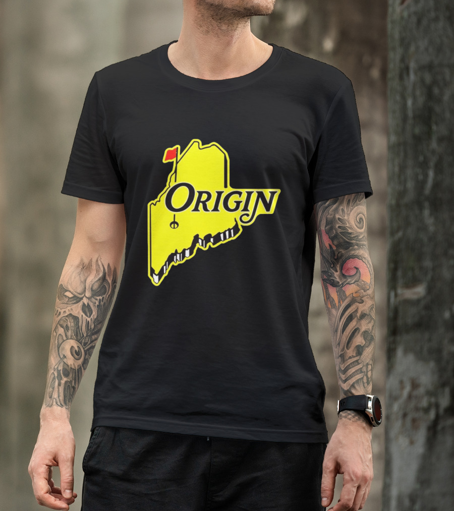 Origin USA Masters Golf Yellow Maine Flag Map T-Shirt