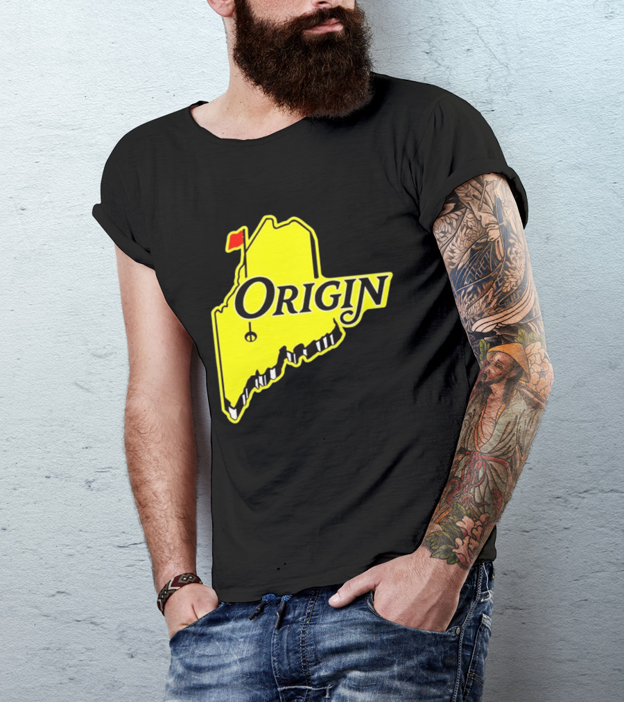 Origin USA Masters Golf Yellow Maine Flag Map T-Shirt