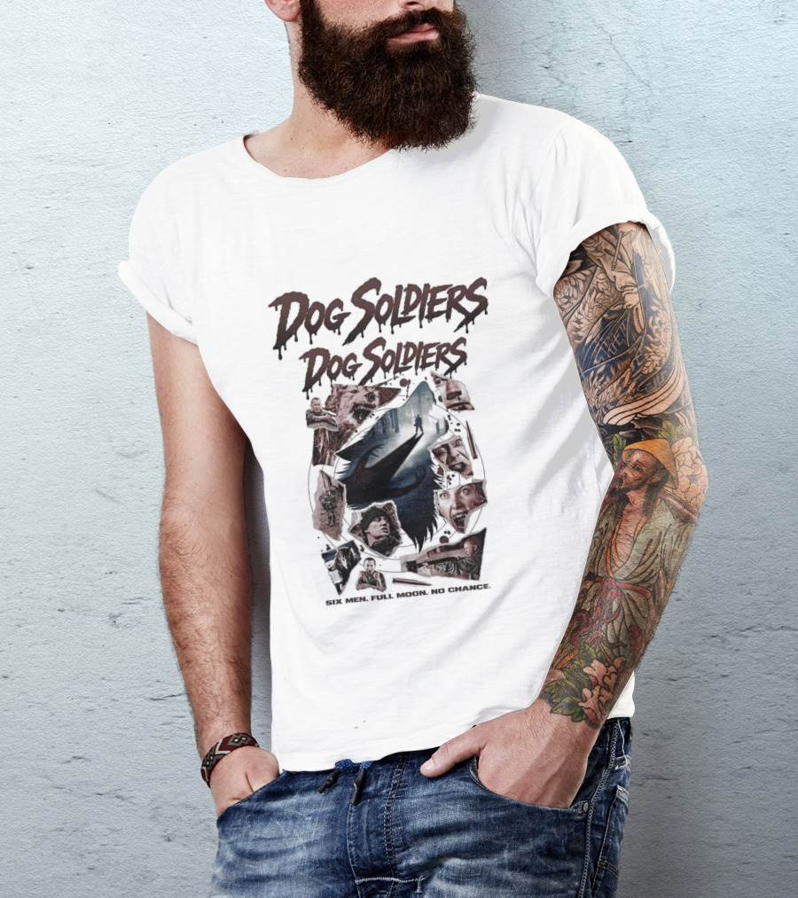 Dog Soldiers Horror Movie Inspired Design With Dramatic Red And Blue T-Shirt