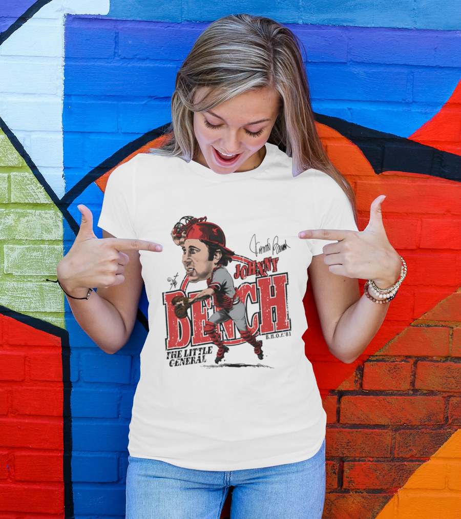 Johnny Bench Cincinnati The Little General Bruce Stark Collection HOF Caricature T-Shirt