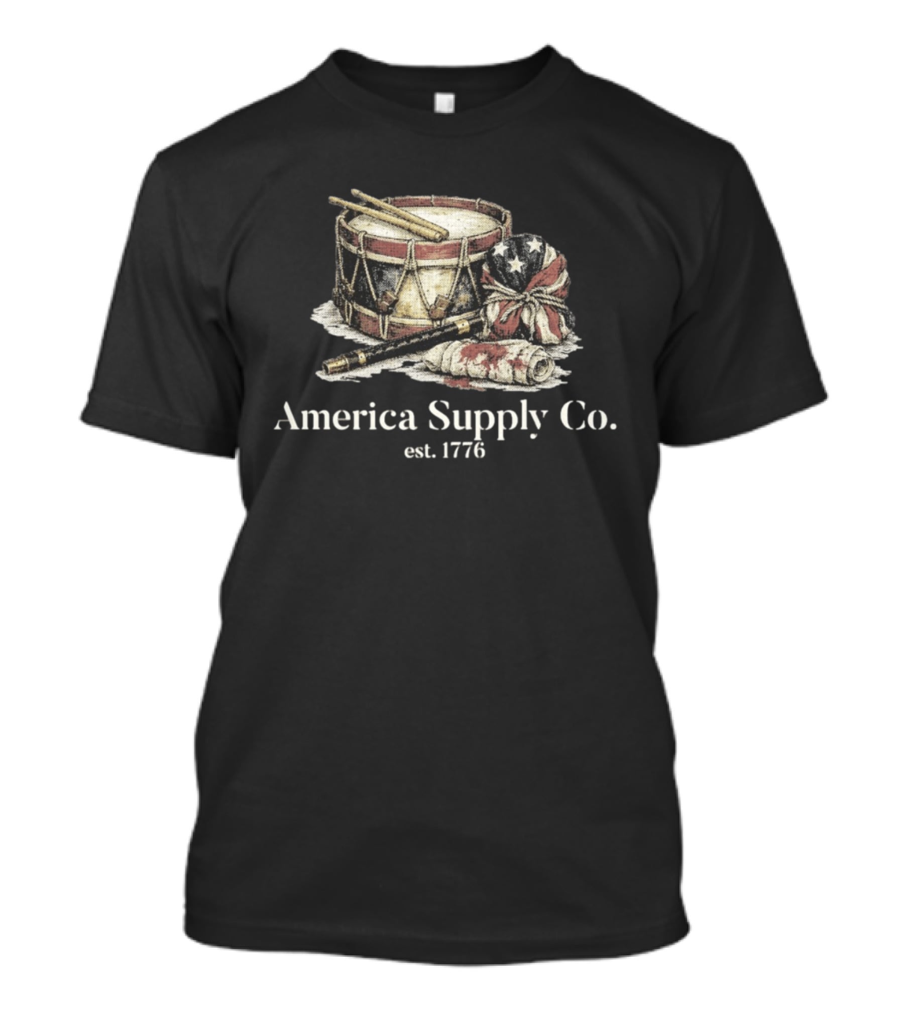 America Supply Co. Est. 1776 Drum And Fife With American Flag Props T-Shirt