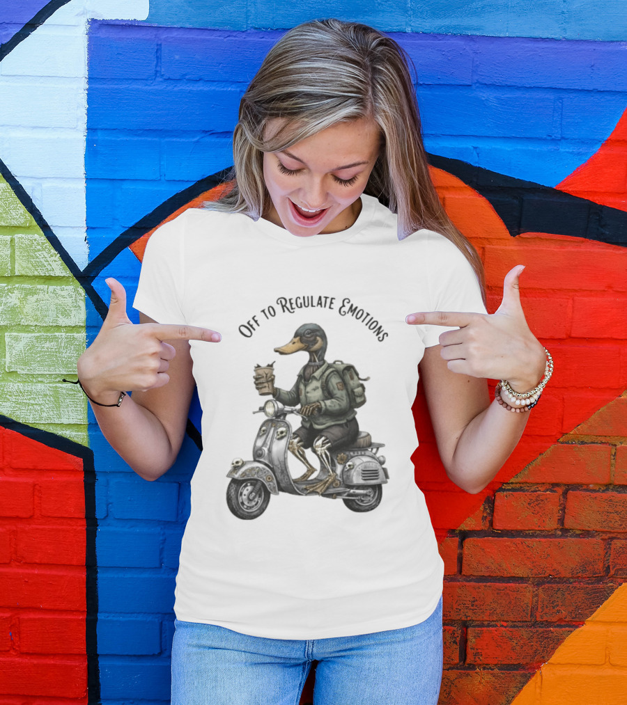 Zombie Duck Riding Scooter Off To Regulate Emotions T-Shirt
