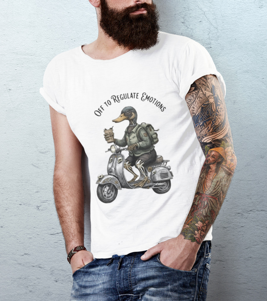 Zombie Duck Riding Scooter Off To Regulate Emotions T-Shirt