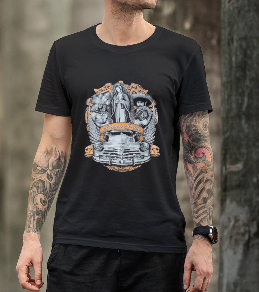 Brown Pride Classic Car La Virgen Iconography T-Shirt