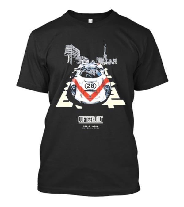 Luftgekuhlt Tokyo Event Porsche 28 Red Stripe Skyline Scene T-Shirt