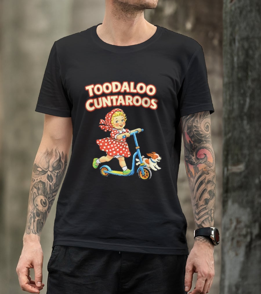 Toodaloo Cuntarooms Scooting Girl And Dog Red Polka Dot Dress T-Shirt