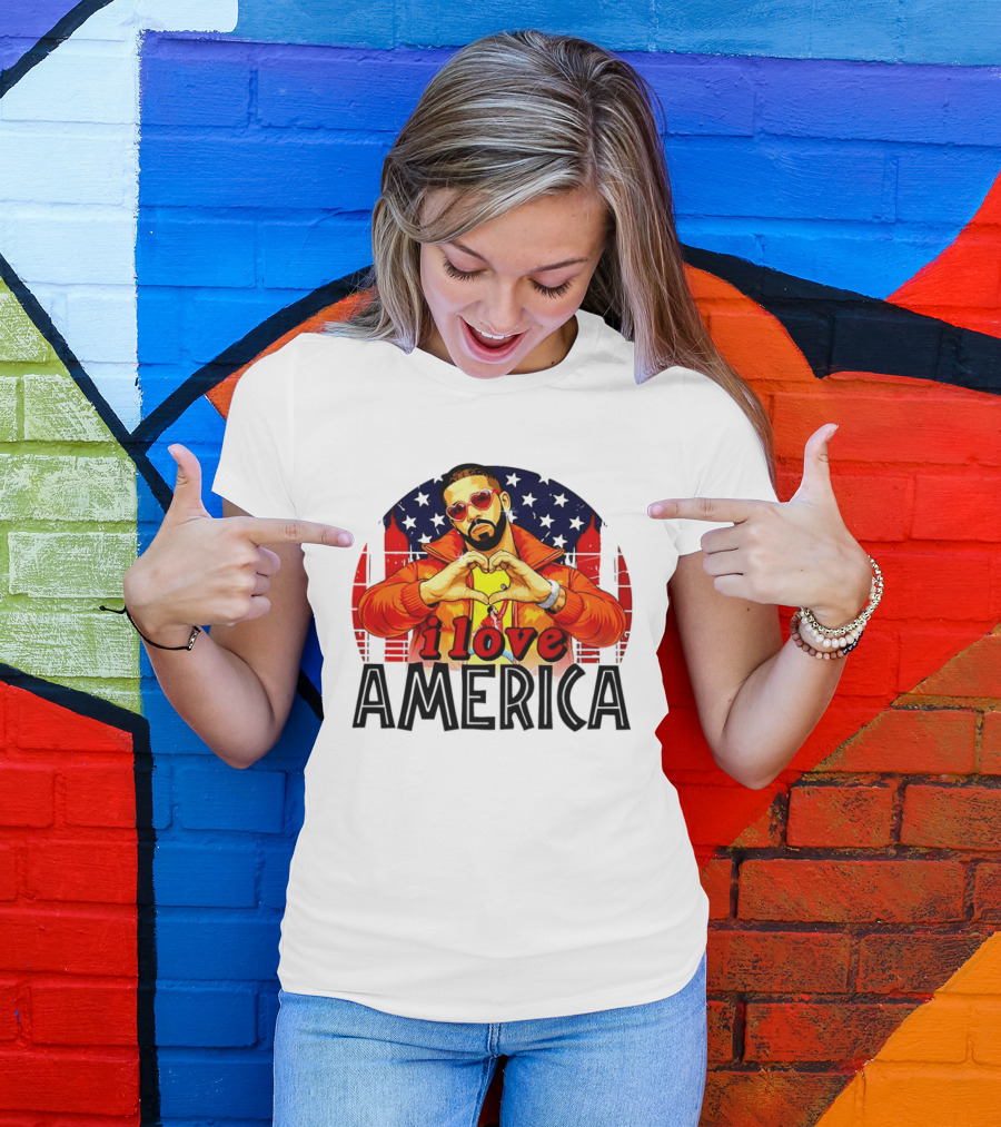 Drake I Love America Flag Heart Gesture Red Jacket Sunglasses T-Shirt