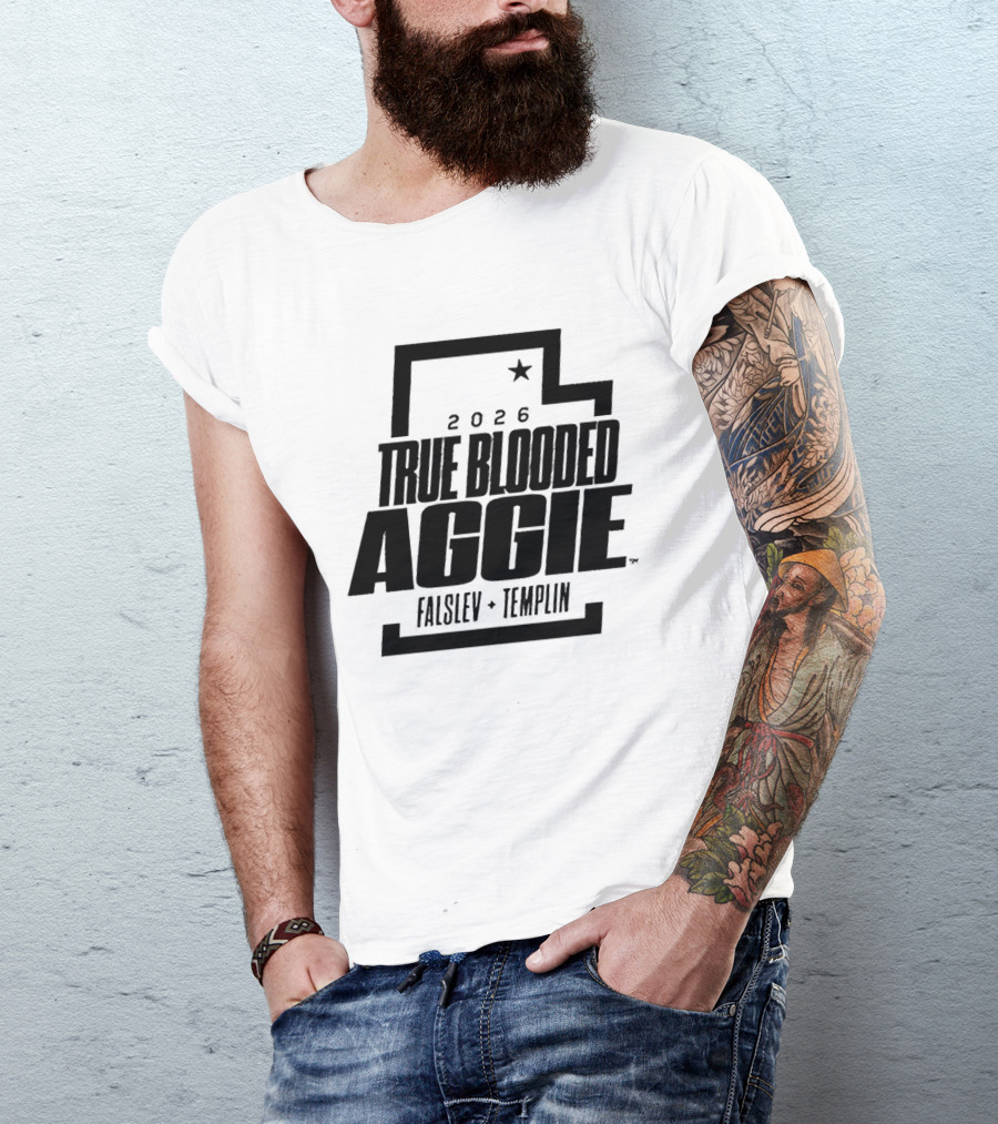 True Blooded Aggie Falslev Templin 2026 Utah State Outline Star T-Shirt