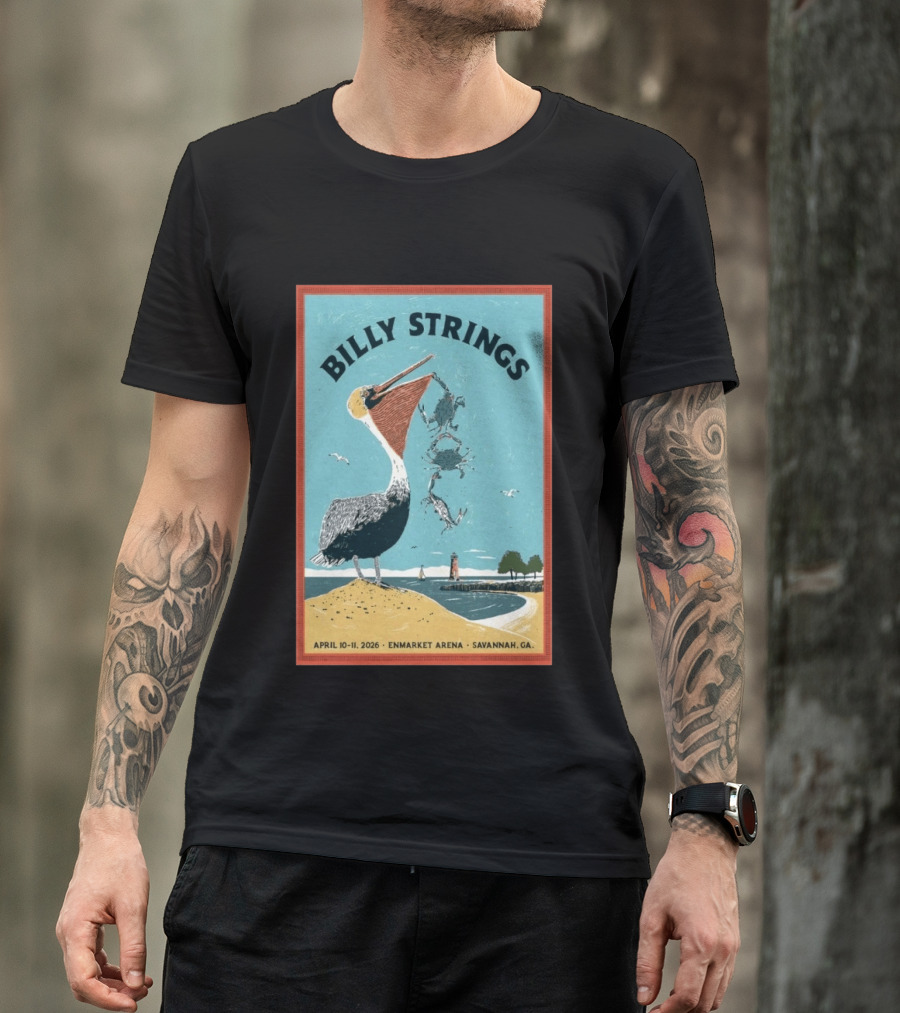 Billy Strings Enmarket Arena Savannah GA April 10 11 2026 Pelican With Lighthouse Ocean Scene T-Shirt