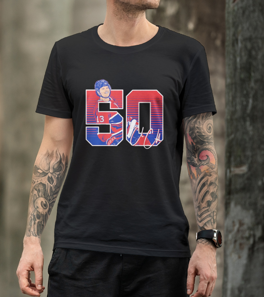 Cole Caufield 50 Goal Montreal Number 13 Hockey Player Signature T-Shirt