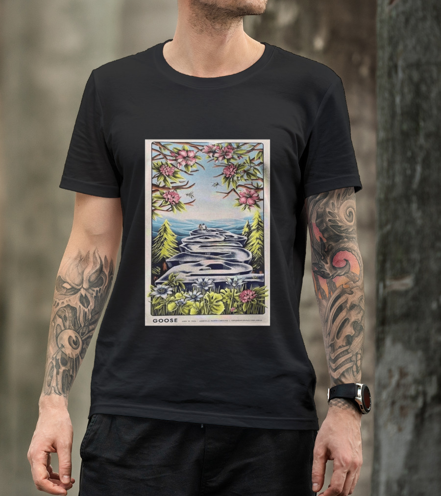 Goose April 10 2026 Asheville North Carolina Concert Florals And Pathway T-Shirt