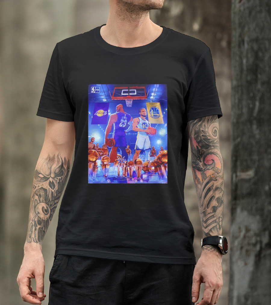 LeBron James Lakers Stephen Curry Warriors NBA Players With Championship Trophies T-Shirt