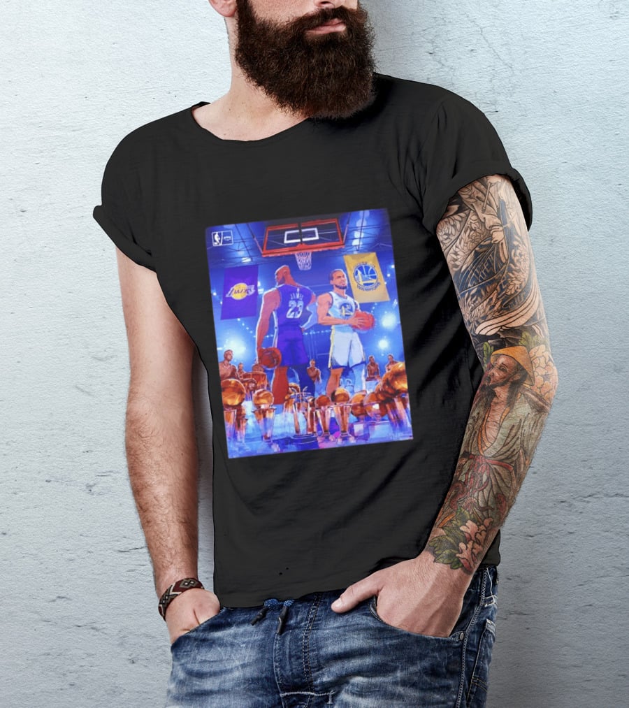 LeBron James Lakers Stephen Curry Warriors NBA Players With Championship Trophies T-Shirt