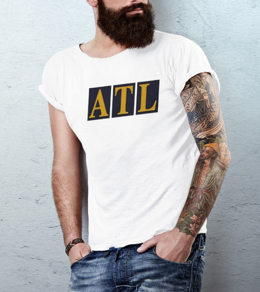 ATL Bold Minimalist Style Gold Text On Black T-Shirt