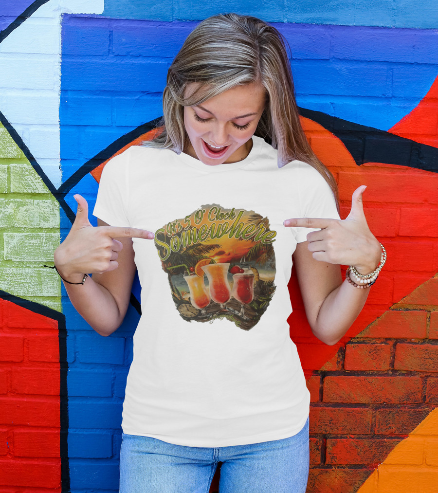 It's 5 O' Somewhere Tropical Sunset Cocktails And Palm Trees T-Shirt