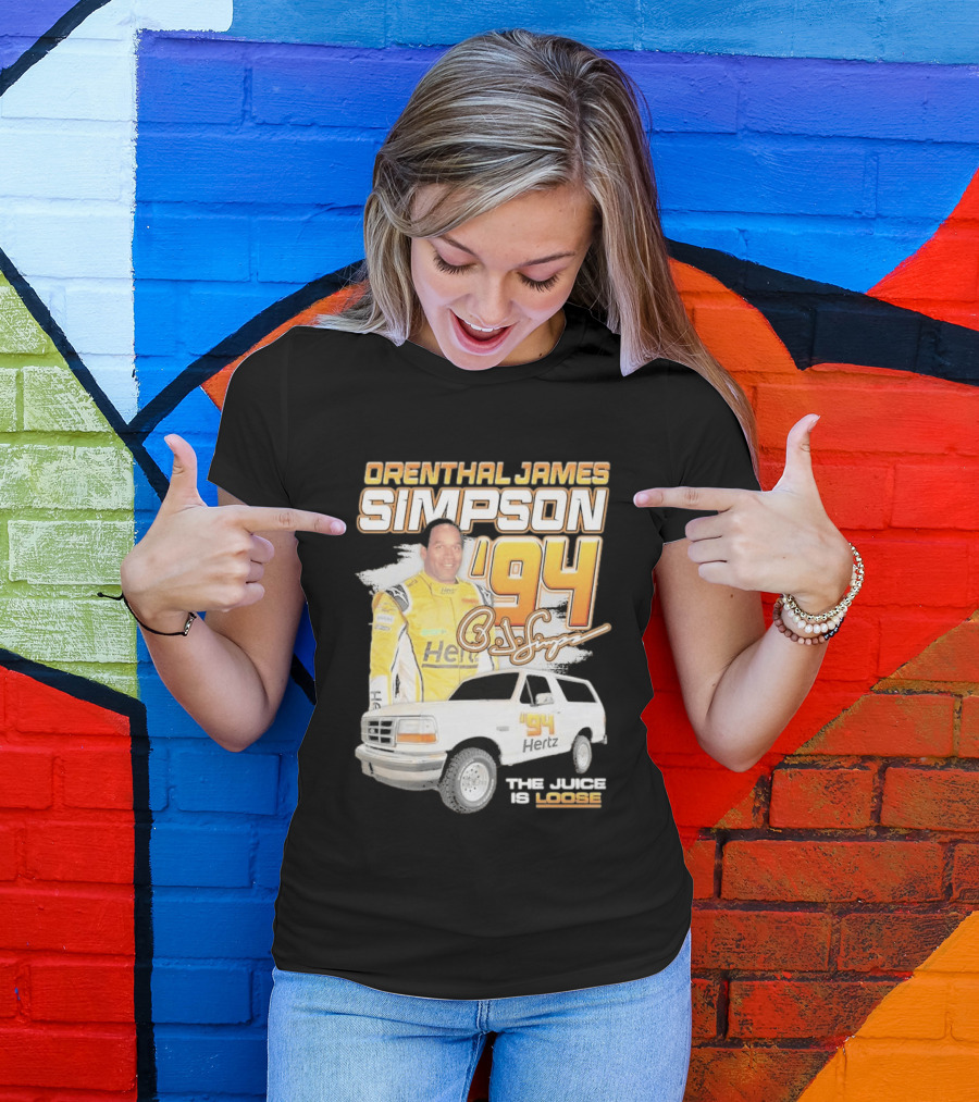 Orenthal James Simpson '94 The Juice Is Loose Hertz Racing T-Shirt