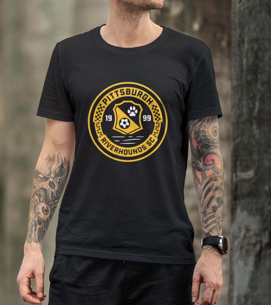 Pittsburgh Riverhounds SC Badge 1999 Soccer Paw Print T-Shirt