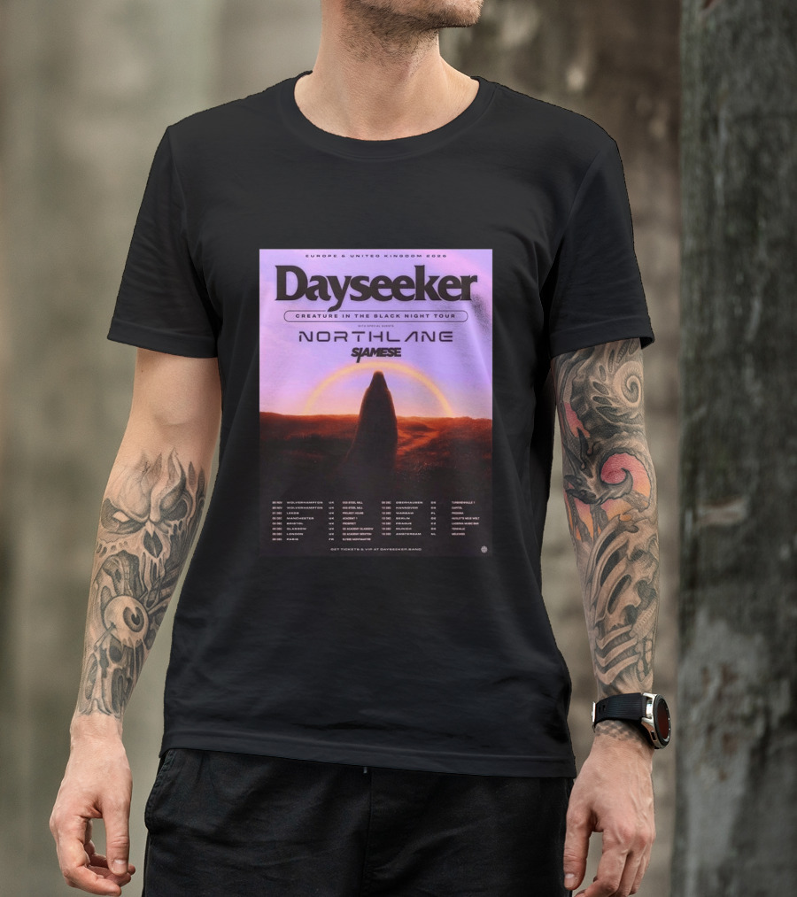 Dayseeker Europe UK 2026 Creature In The Black Night Tour With Northlane And Siamese T-Shirt