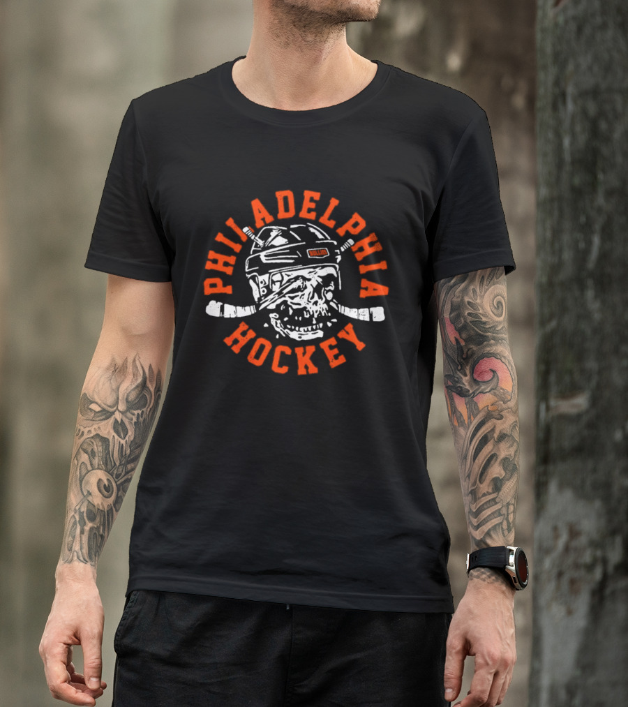 Philadelphia Hockey Skull With Crossed Sticks And Helmet T-Shirt