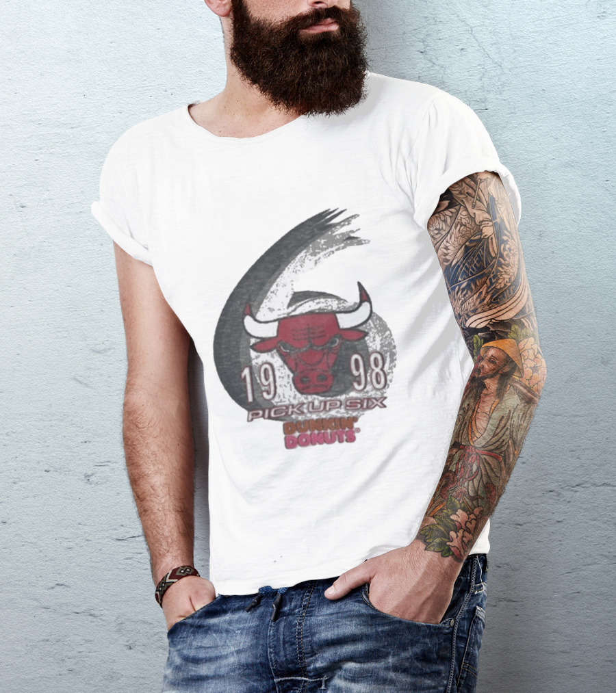 1998 Chicago Bulls Pick Up Six Dunkin' Donuts Promo T-Shirt