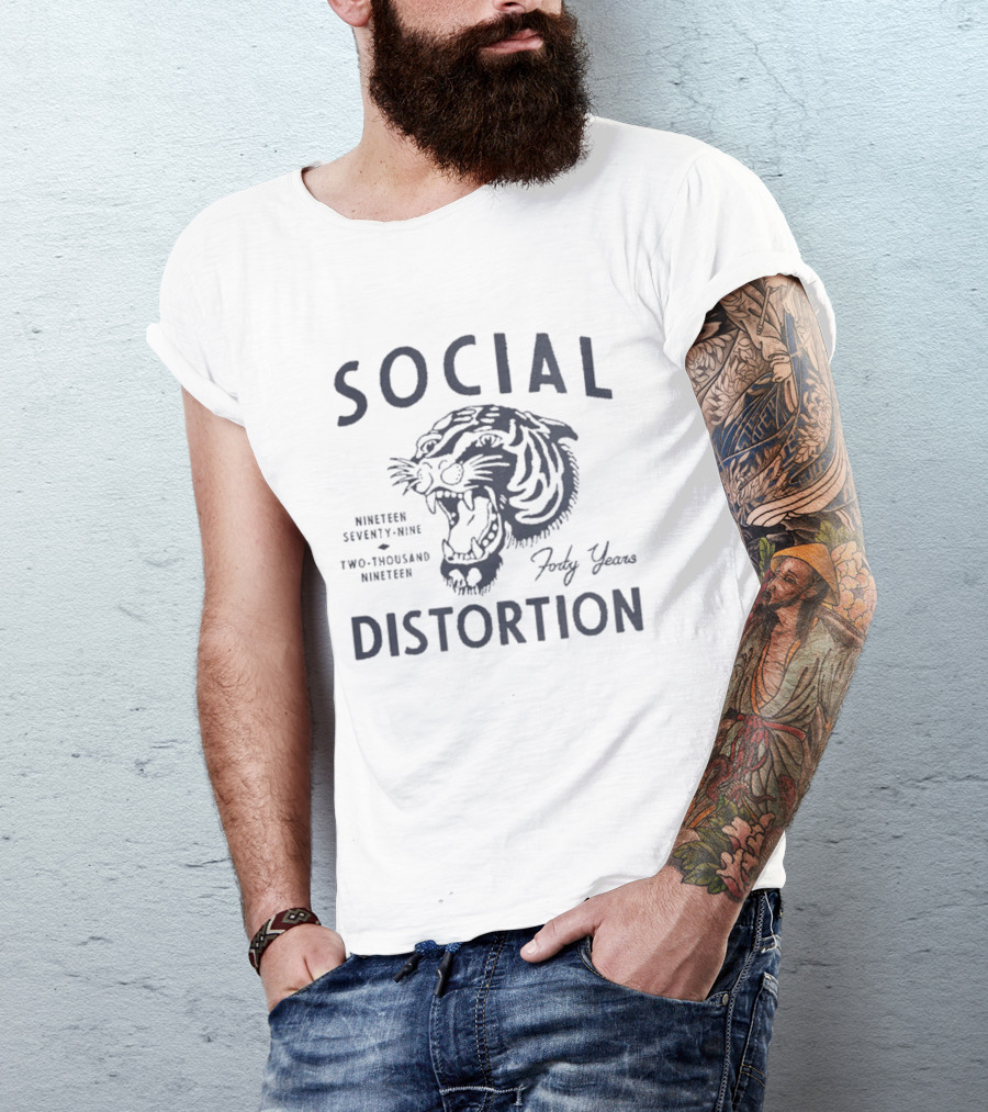Social Distortion Forty Years Nineteen Seventy Nine Two Thousand Nineteen Tiger Head T-Shirt