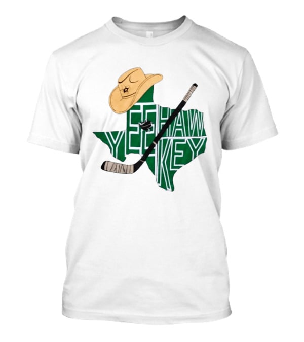 Texas Hockey Yeehaw Stars Cowboy Hat Hockey Stick 2026 Casey DeSmith Jake Oettinger Appreciation Night T-Shirt