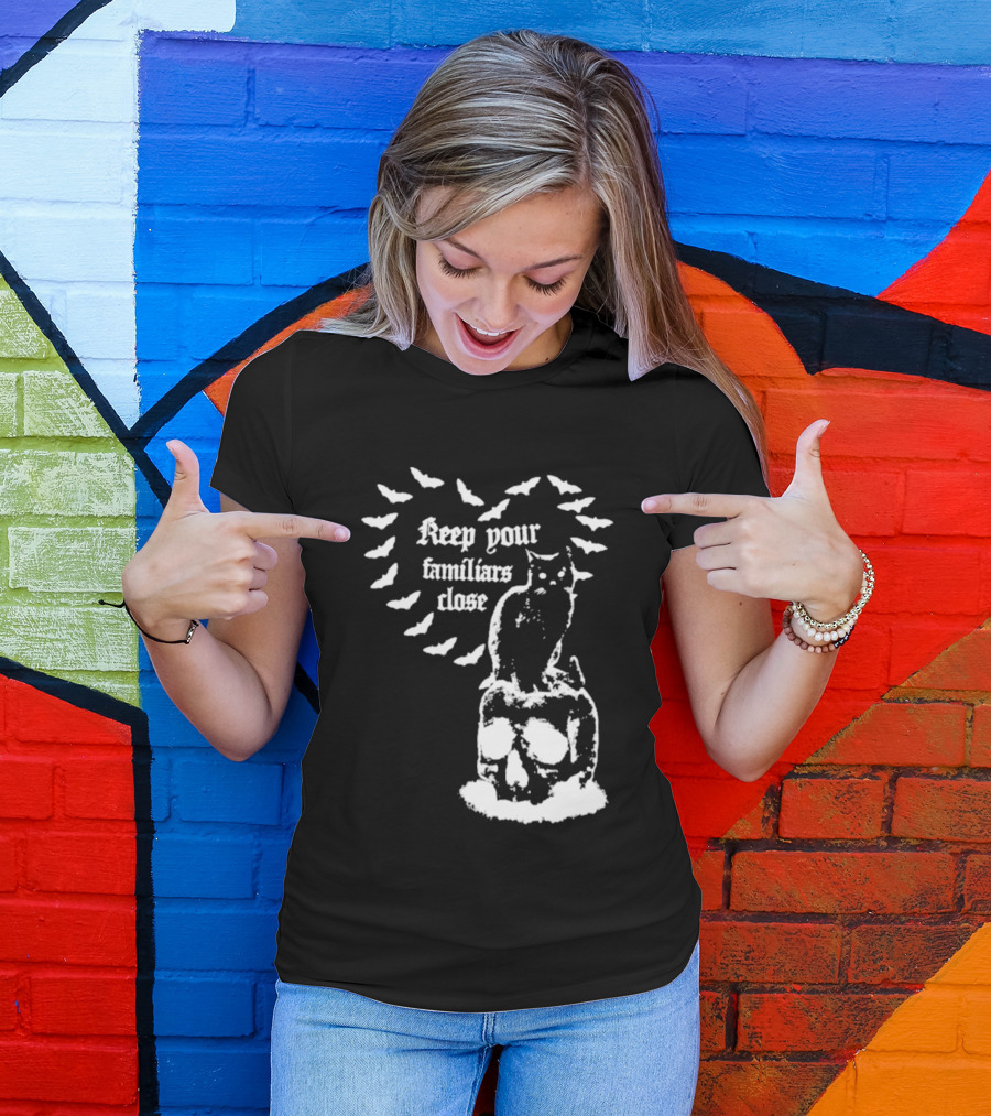 Keep Your Familiars Close Owl Skull And Bats T-Shirt
