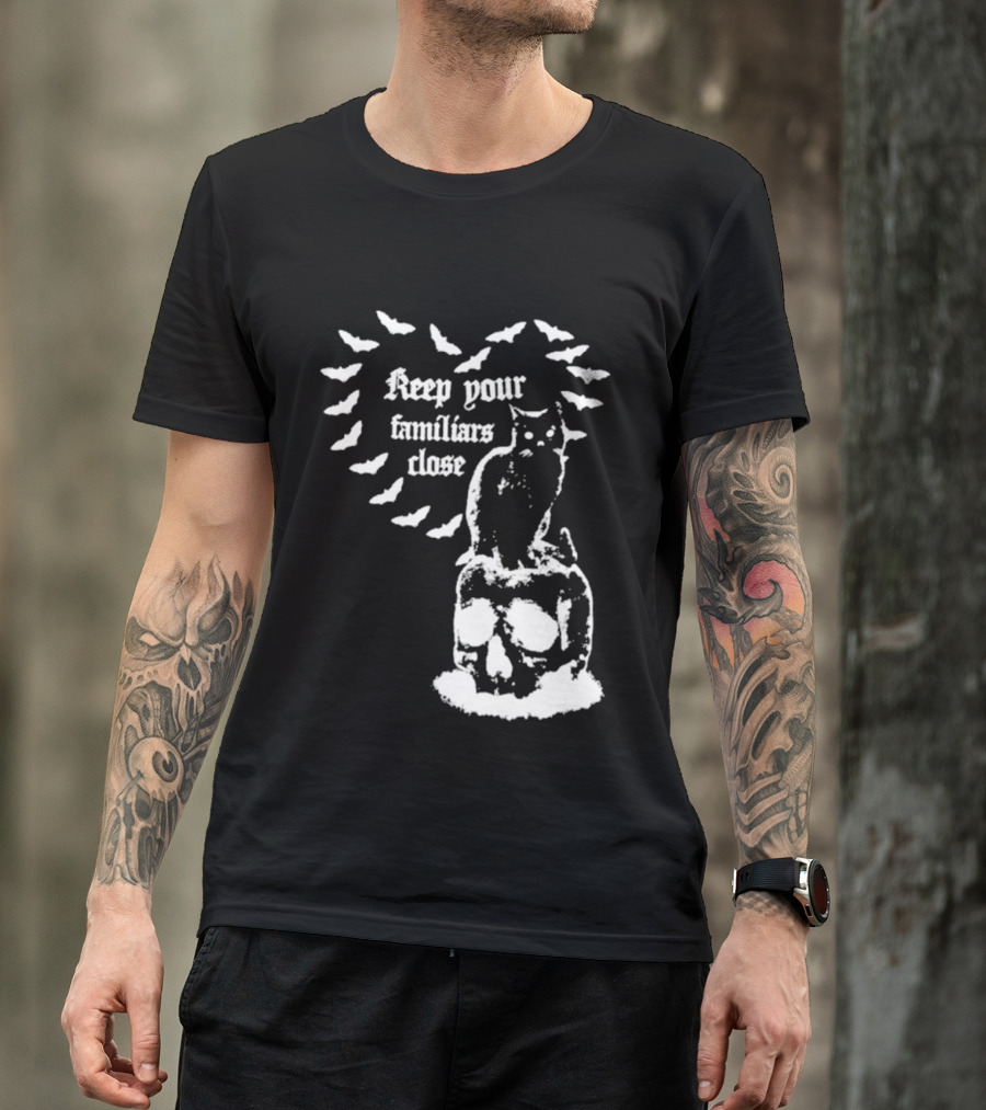 Keep Your Familiars Close Owl Skull And Bats T-Shirt