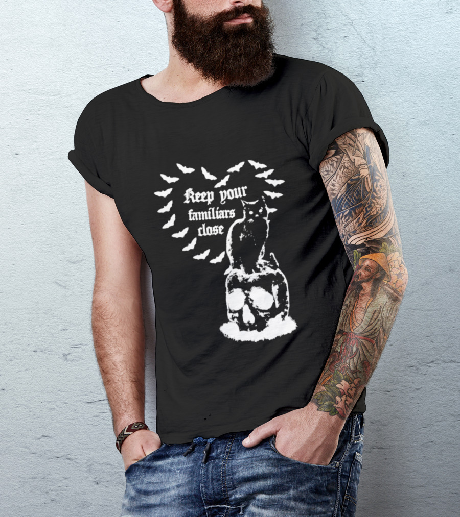 Keep Your Familiars Close Owl Skull And Bats T-Shirt